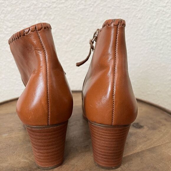 Jack Rogers Brown Oak Leather Heeled Side-Zip Ankle Booties Women's Size 7 M - Picture 7 of 12